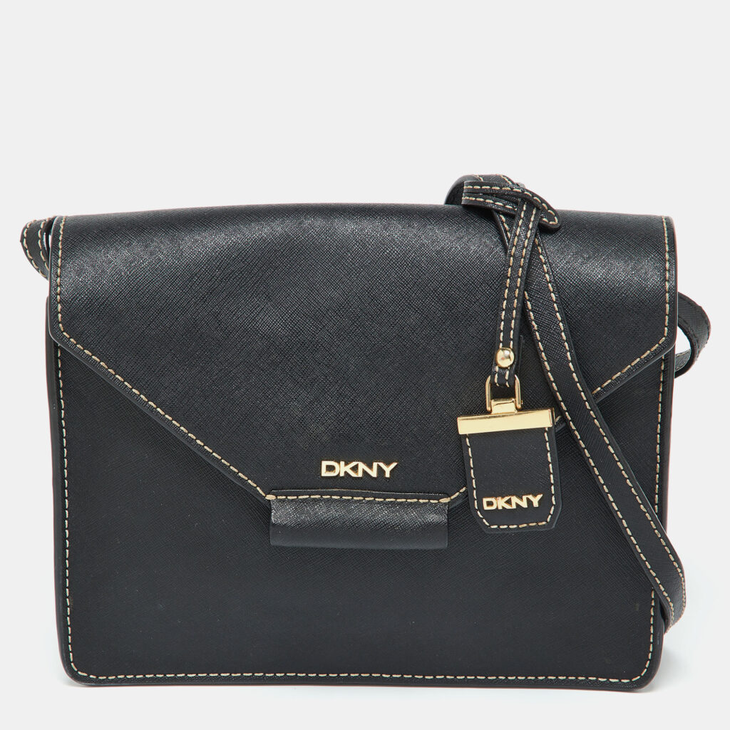 luxury-women-dkny-used-handbags-p1034548-012 DKNY Black Leather Envelope Flap Shoulder Bag