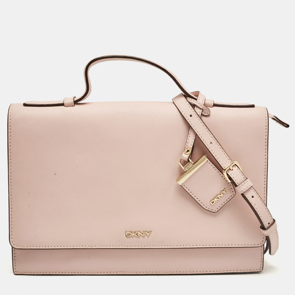 luxury-women-dkny-used-handbags-p1035425-007 DKNY Pink Leather Logo Flap Top Handle Bag