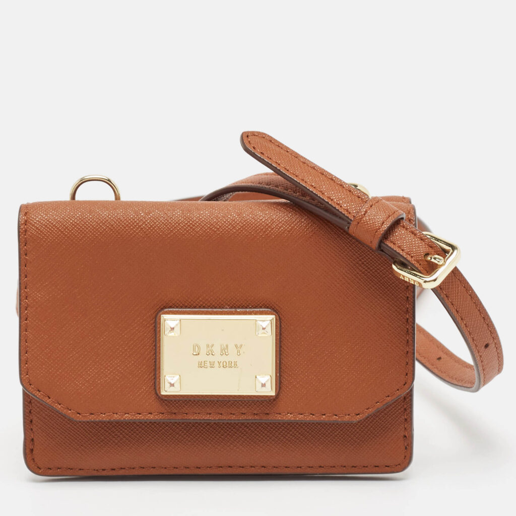 luxury-women-dkny-used-handbags-p1042047-015 DKNY Brown Leather XS Crossbody Bag