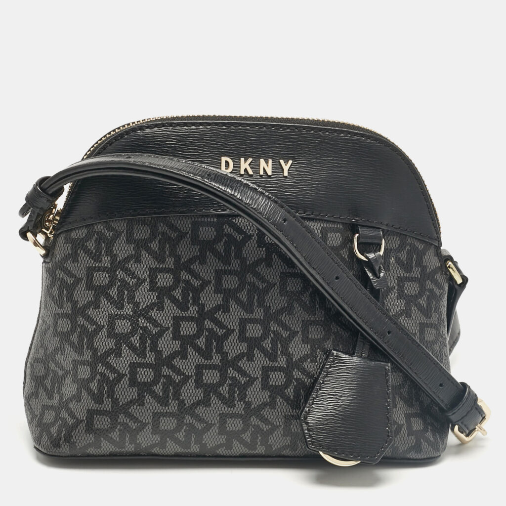 luxury-women-dkny-used-handbags-p1044644-013 Dkny Black Monogram Coated Canvas and Leather Dome Crossbody Bag