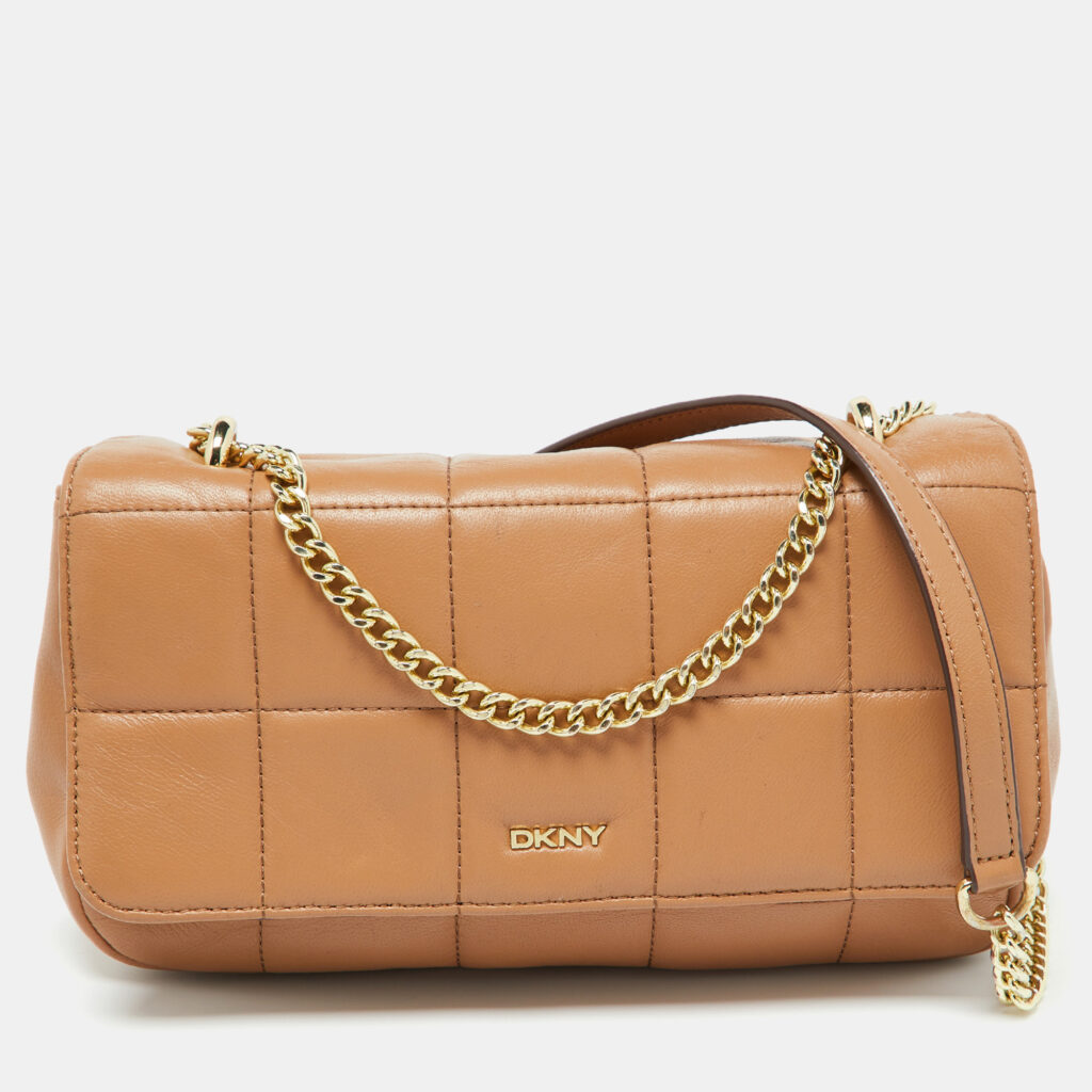 luxury-women-dkny-used-handbags-p1044946-017 DKNY Beige Quilted Leather Flap Shoulder Bag