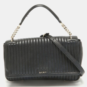 DKNY Black Pinstripe Quilted Leather Gansevoort Top Handle Bag
