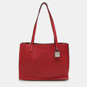 Dkny Red Leather Logo Embossed Tote