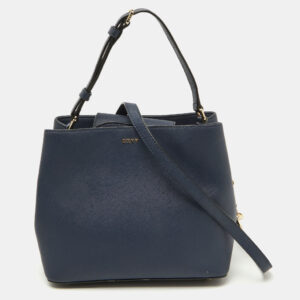DKNY Navy Blue Saffiano Leather Bryant Park Bucket Bag