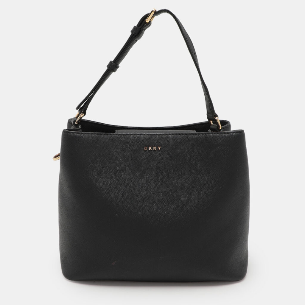 luxury-women-dkny-used-handbags-p1109329-001 DKNY Black Saffiano Leather Bryant Park Bucket Bag