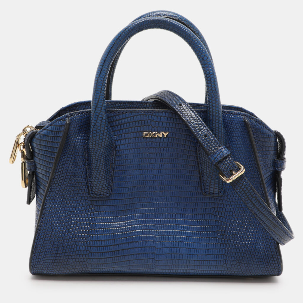 luxury-women-dkny-used-handbags-p1112833-001 Dkny Blue Lizard Embossed Leather Chelsea Satchel