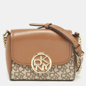 DKNY Beige/Brown Signature Coated Canvas and Leather Crossbody Bag