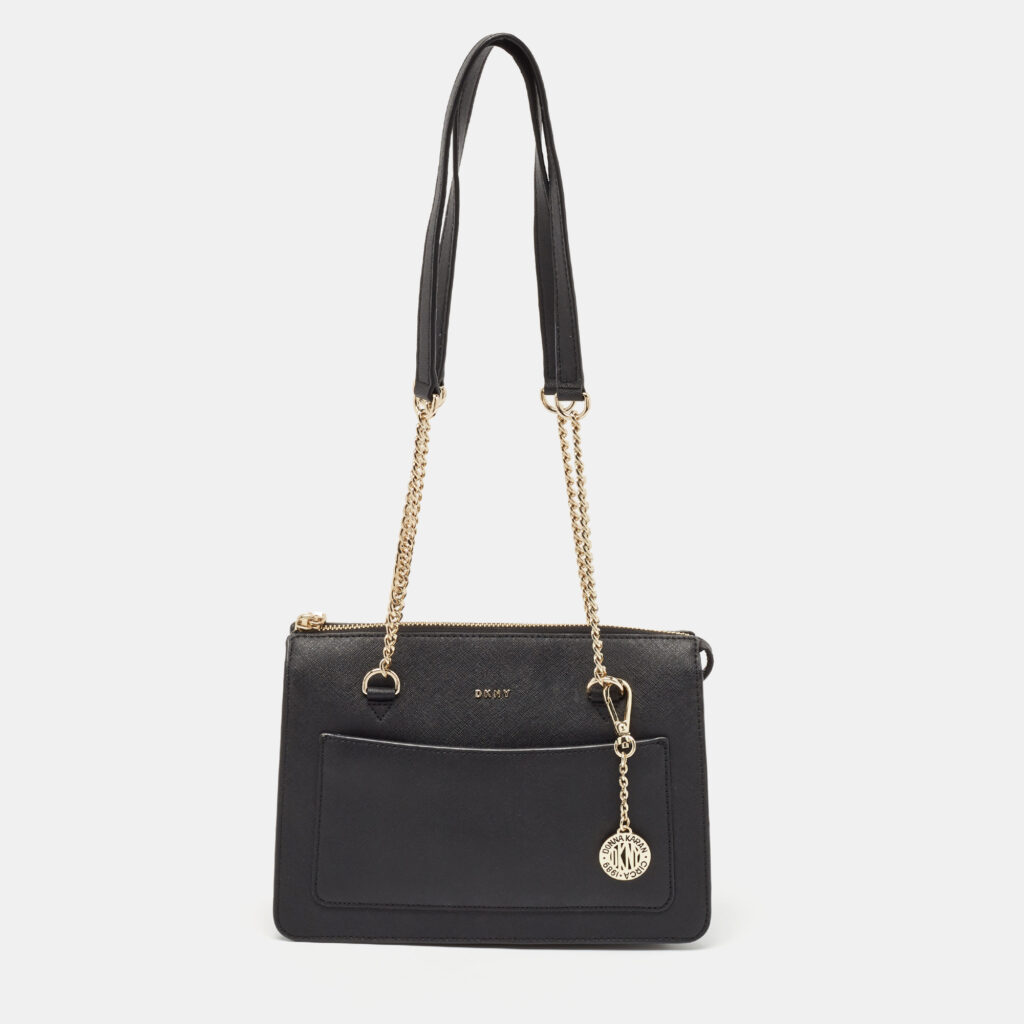 luxury-women-dkny-used-handbags-p1118083-012 DKNY Black Leather Bryant Top Zip Shoulder Bag