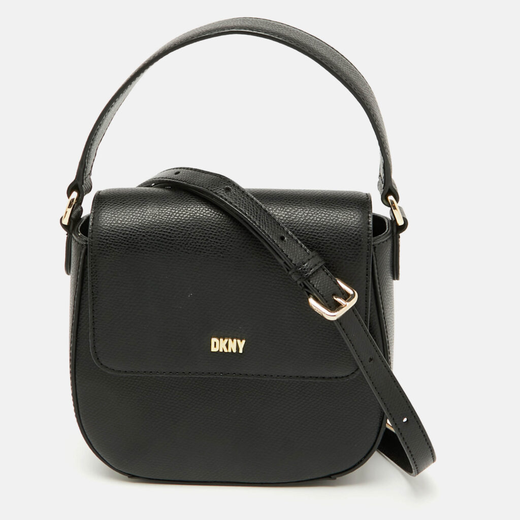 luxury-women-dkny-used-handbags-p1120791-011 DKNY Black Leather Flap Shoulder Bag
