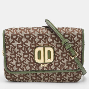 DKNY Beige/Green Canvas and Leather Delphine Crossbody Bag