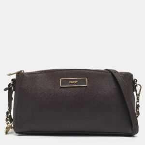 DKNY Dark Brown Saffiano Leather Bryant Park Zip Crossbody Bag