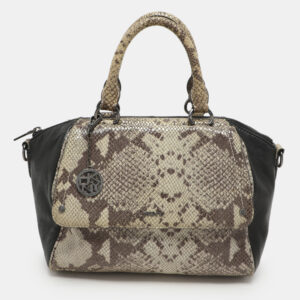 Dkny Grey/Black Leather and Snake Print Leather Satchel
