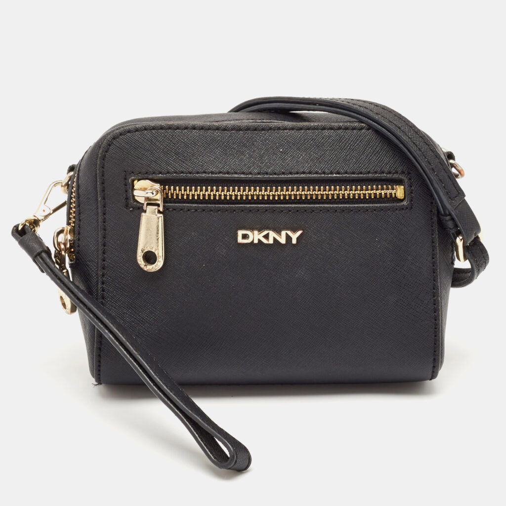 Dkny Black Leather Front Pocket Crossbody Bag