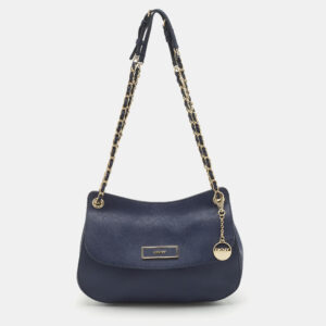 DKNY Navy Blue Leather Chain Flap Shoulder Bag