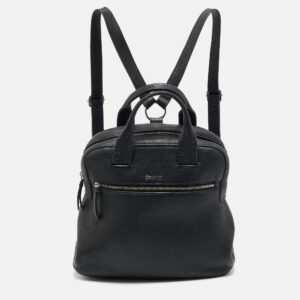 dkny black grain leather two way backpack