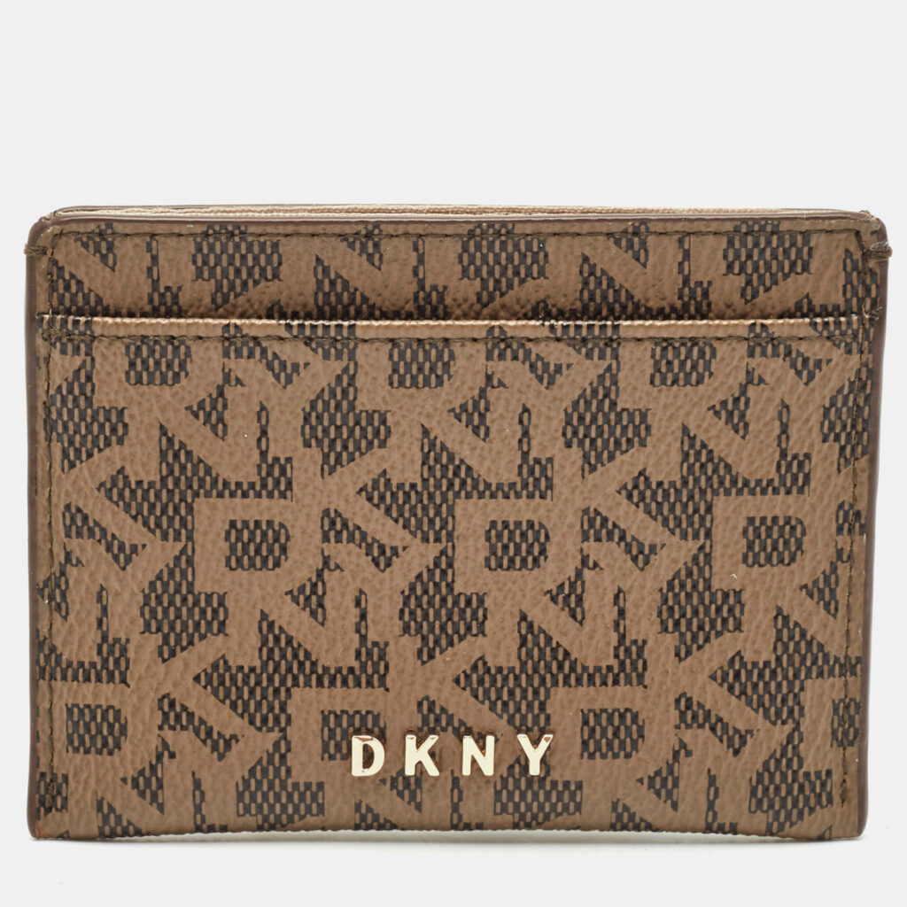 luxury-women-dkny-used-handbags-p1149972-001 DKNY Beige/Brown Signature Coated Canvas Card Holder