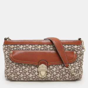 DKNY Beige/Brown Signature Canvas and Leather Shoulder Bag
