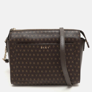 DKNY Brown Signature Coated Canvas Ava Zip Crossbody Bag