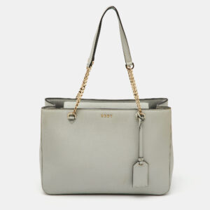 DKNY Light Grey Saffiano Leather Chain Tote