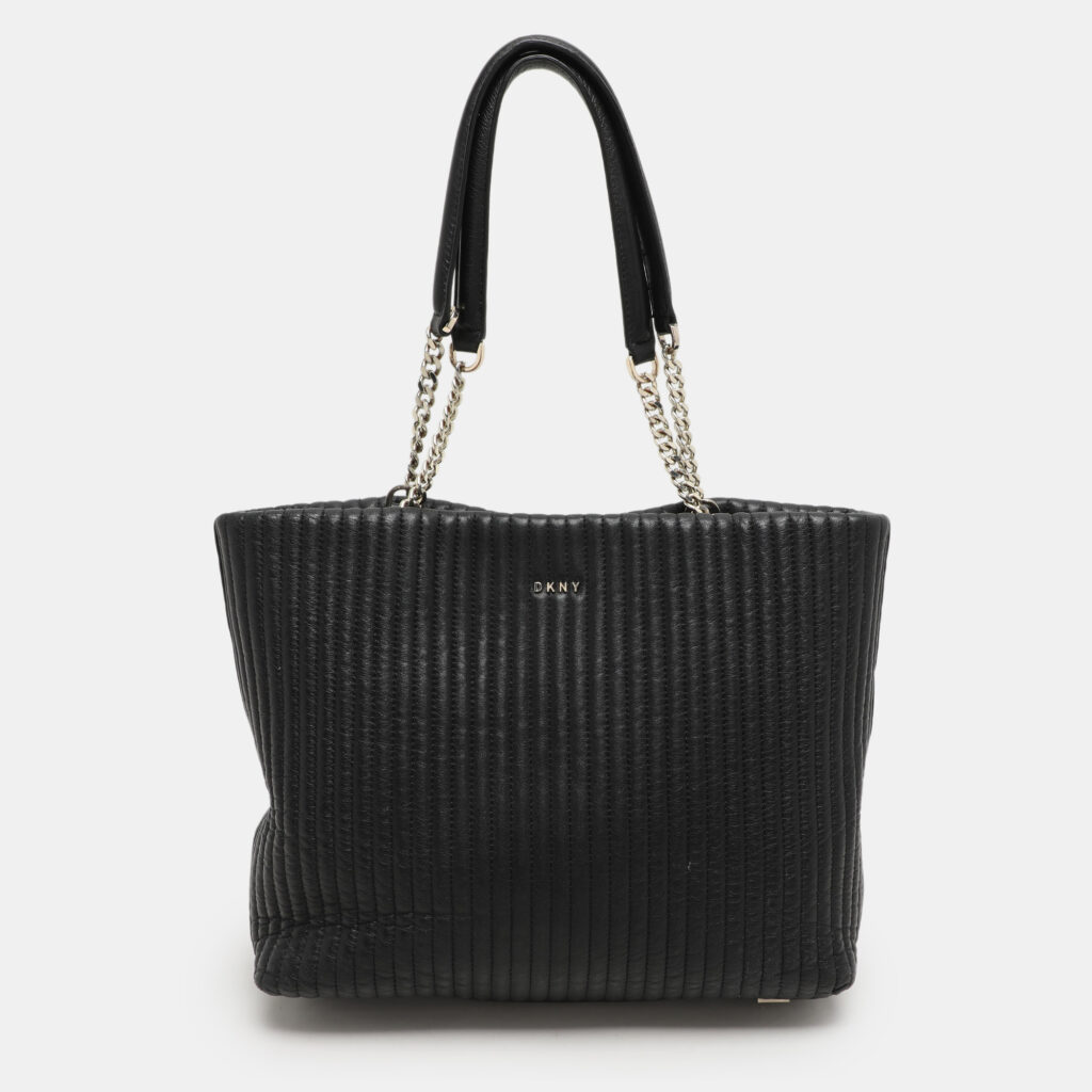 luxury-women-dkny-used-handbags-p1156621-017 DKNY Black Quilted Leather Chain Tote