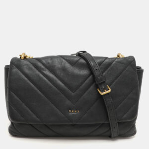 Dkny Black Quilted Leather Chain Flap Crossbody Bag