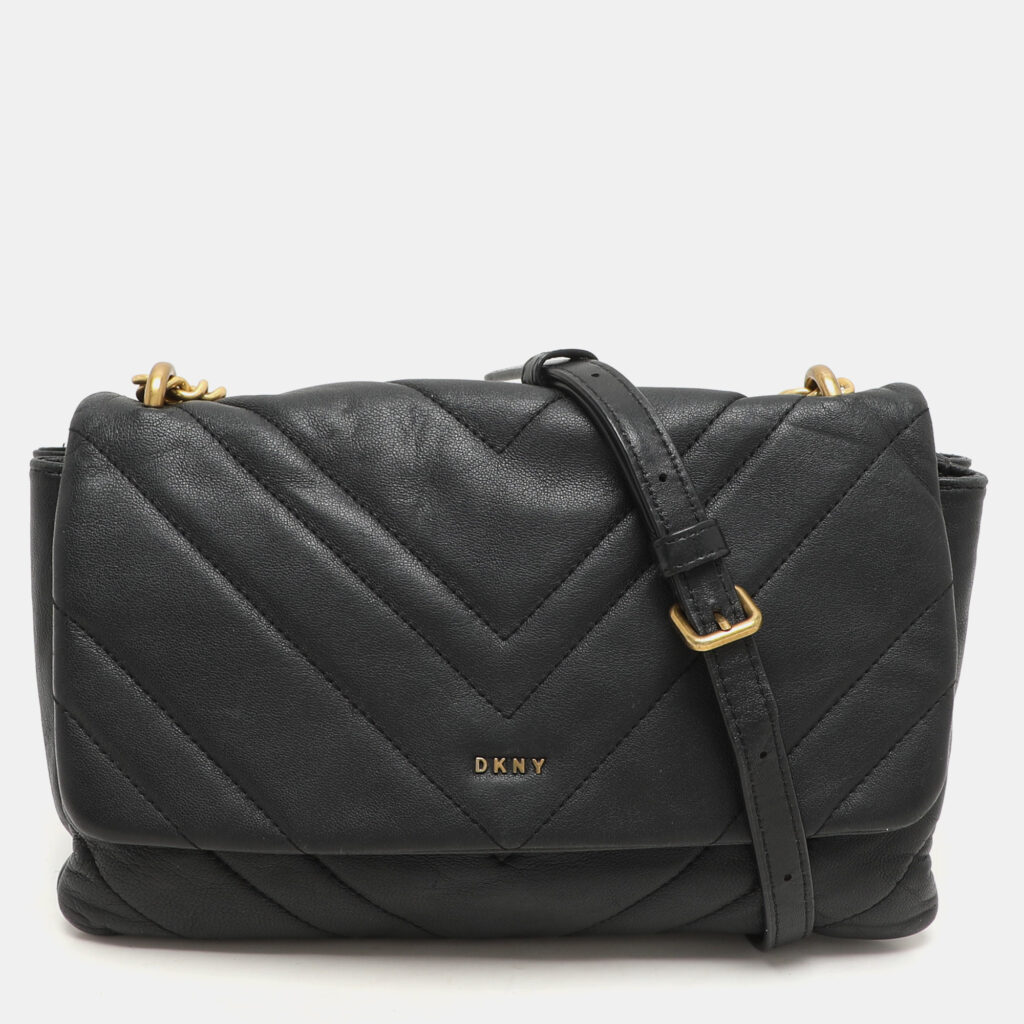 luxury-women-dkny-used-handbags-p1157886-005 Dkny Black Quilted Leather Chain Flap Crossbody Bag