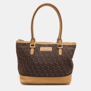 Dkny Brown/Tan Canvas and Leather Zip Tote