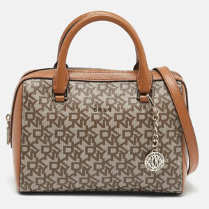 DKNY Tan/Beige Signature Coated Canvas Bryant Boston Bag