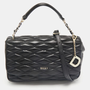 DKNY Black Diamond Quilted Leather Lara Top Handle Bag