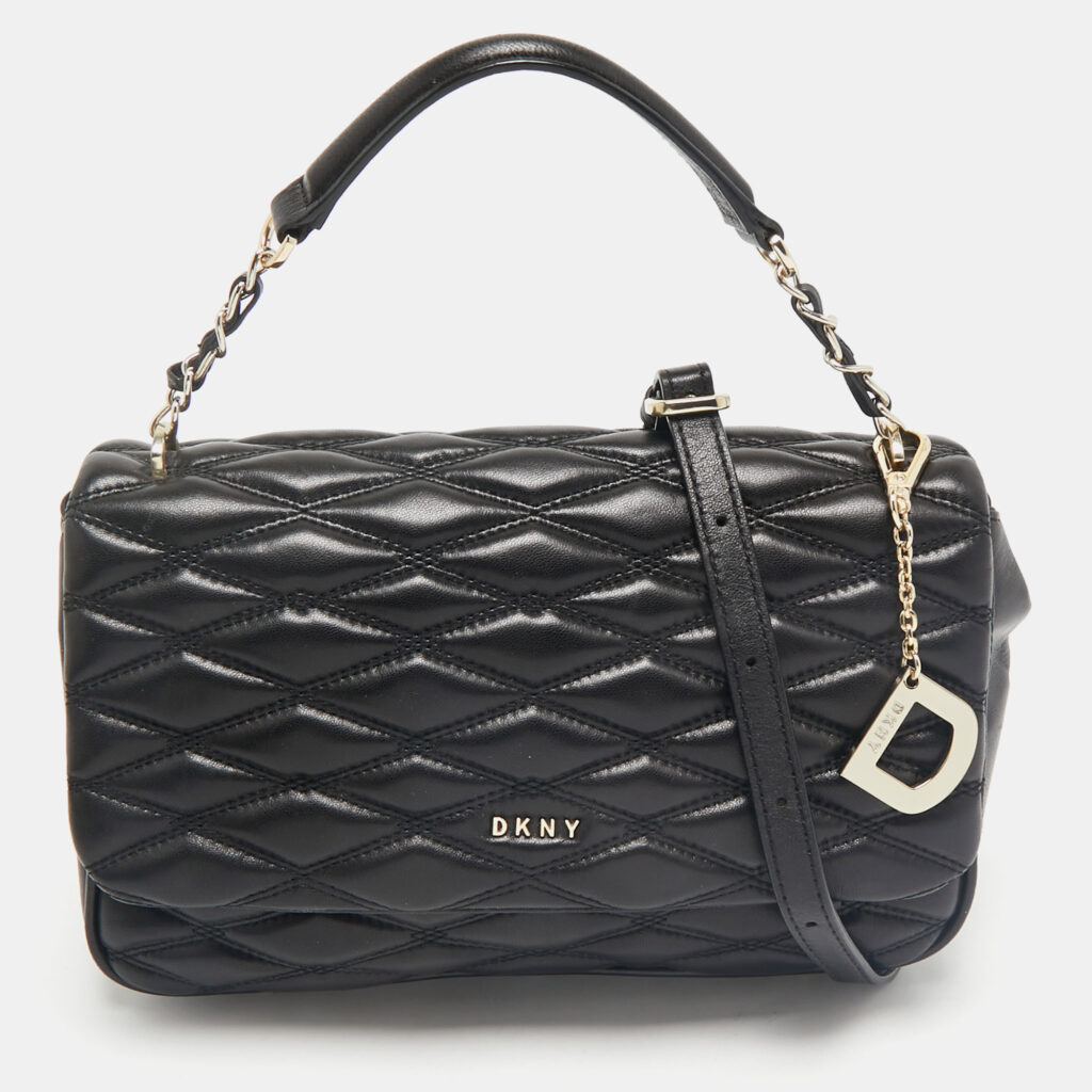 luxury-women-dkny-used-handbags-p1161362-009 DKNY Black Diamond Quilted Leather Lara Top Handle Bag