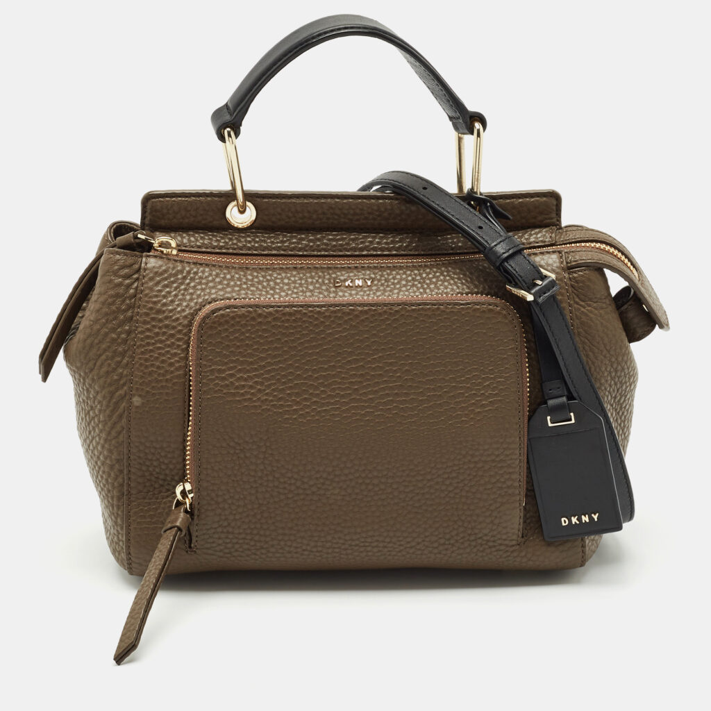 luxury-women-dkny-used-handbags-p1162205-012 DKNY Dark Brown/Black Leather Greenwhich Top Handle Bag