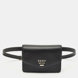 Dkny Black Leather Logo Flap Belt Bag