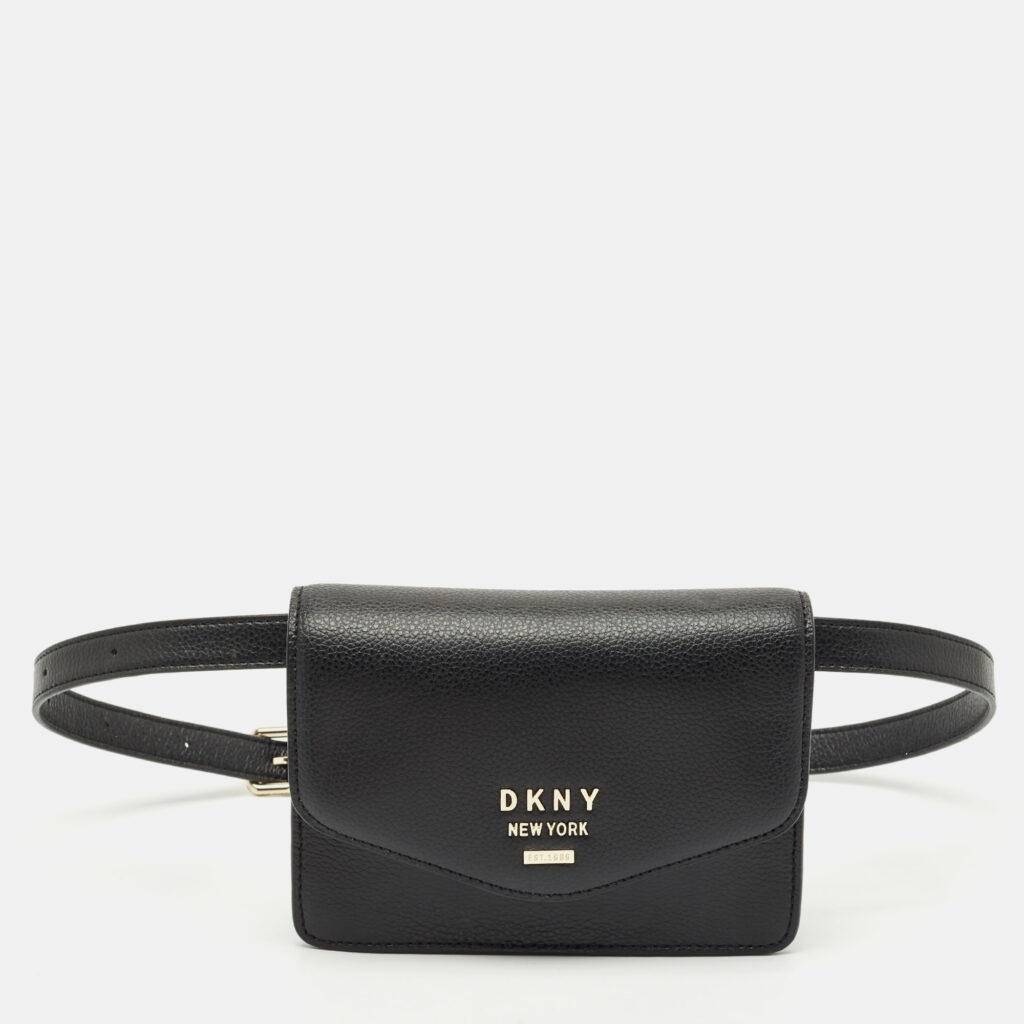 luxury-women-dkny-used-handbags-p1166780-012 Dkny Black Leather Logo Flap Belt Bag