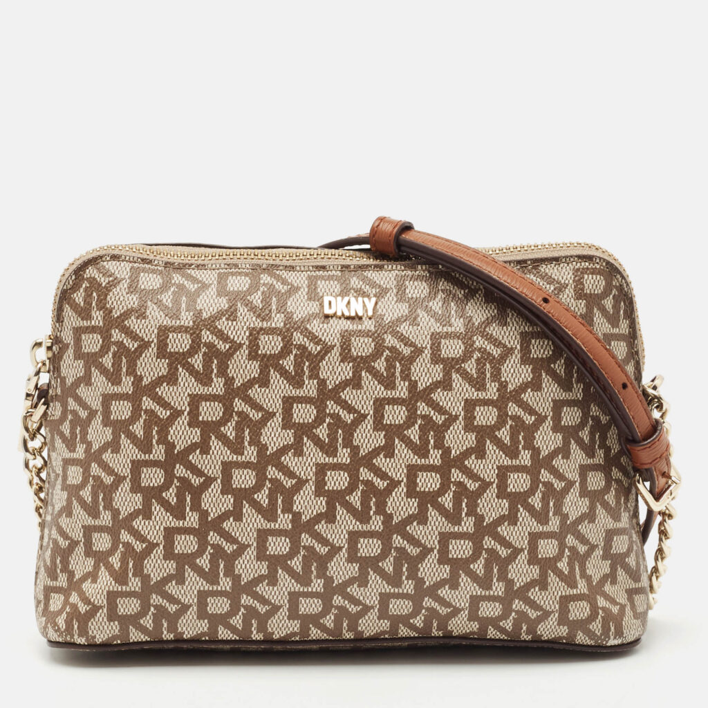 Dkny Beige/Brown Monogram Coated Canvas and Leather Crossbody Bag