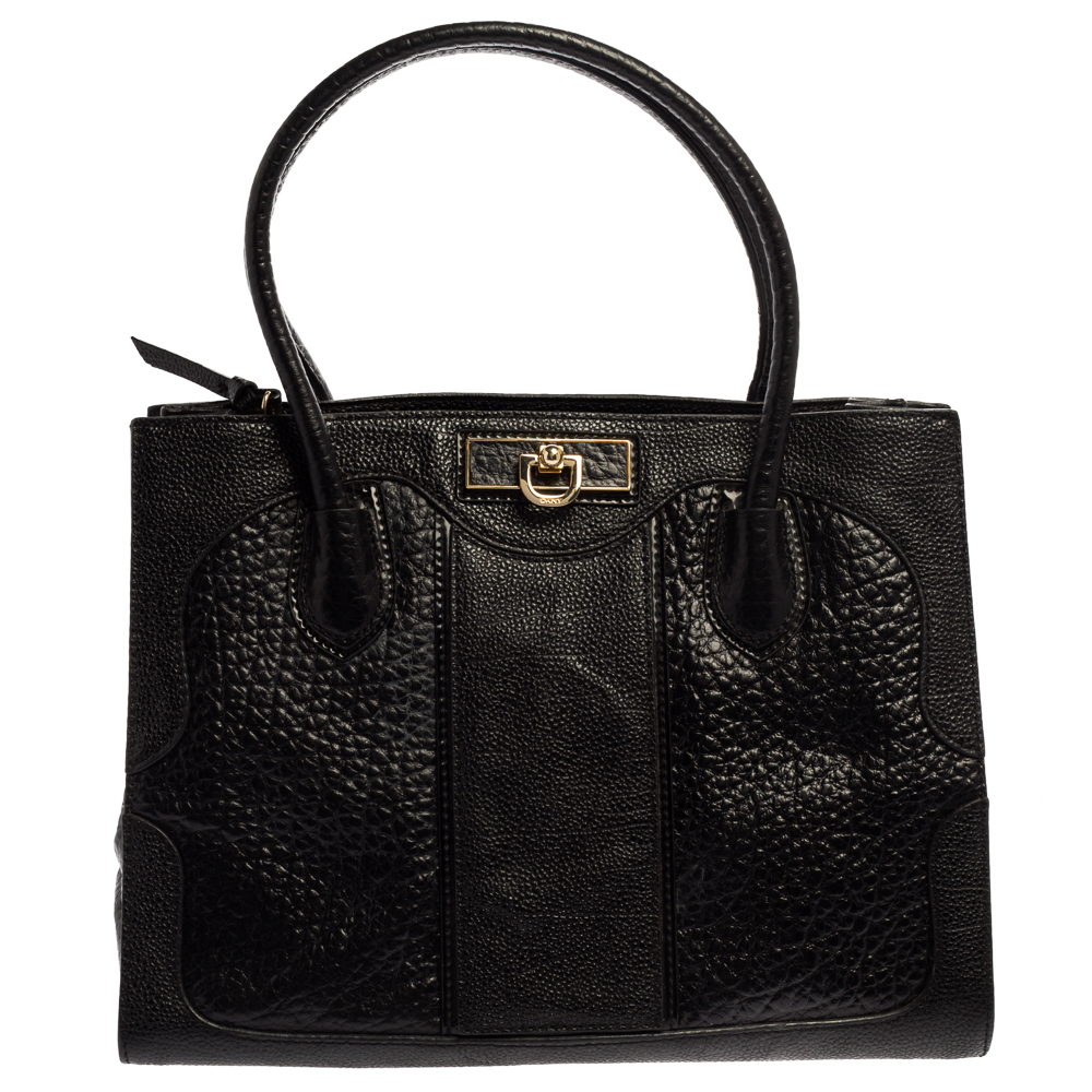 luxury-women-dkny-used-handbags-p367314-015 DKNY Black Textured Leather Middle Zip Tote
