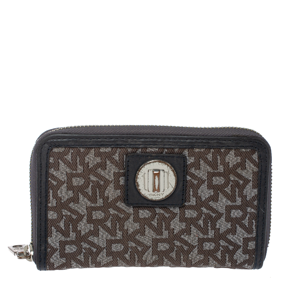luxury-women-dkny-used-handbags-p378002-008 Dkny Brown/Black Monogram Canvas and Leather Zip Around Wallet