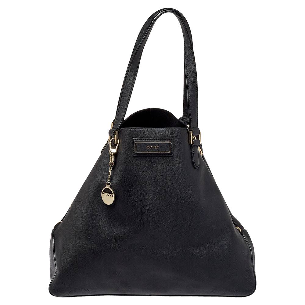 luxury-women-dkny-used-handbags-p405821-008 DKNY Black Saffiano Leather Double Zip Tote