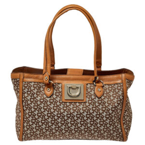 Dkny Beige/Tan Signature Canvas and Leather Tote