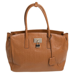 DKNY Caramel Brown Pebbled Leather Padlock Tote