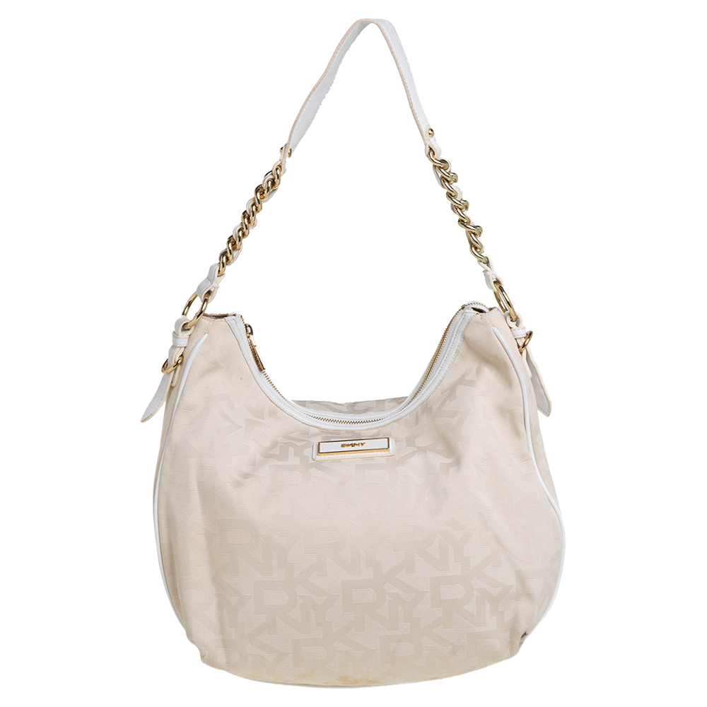 luxury-women-dkny-used-handbags-p422831-005 DKNY Cream Signature Canvas Hobo