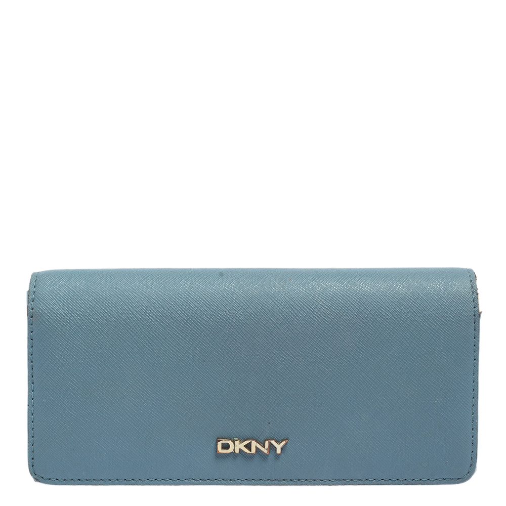 luxury-women-dkny-used-handbags-p438911-005 DKNY Blue/Beige Saffiano Leather Flap Continental Wallet