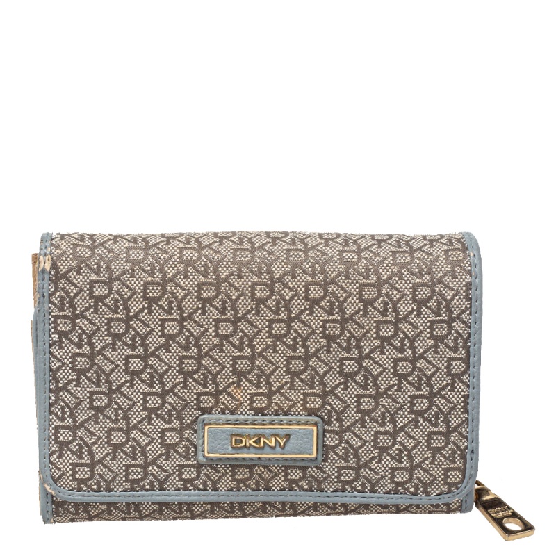 luxury-women-dkny-used-handbags-p452396-1623648093-002 Dkny Grey Monogram Canvas And Leather Flap Wallet