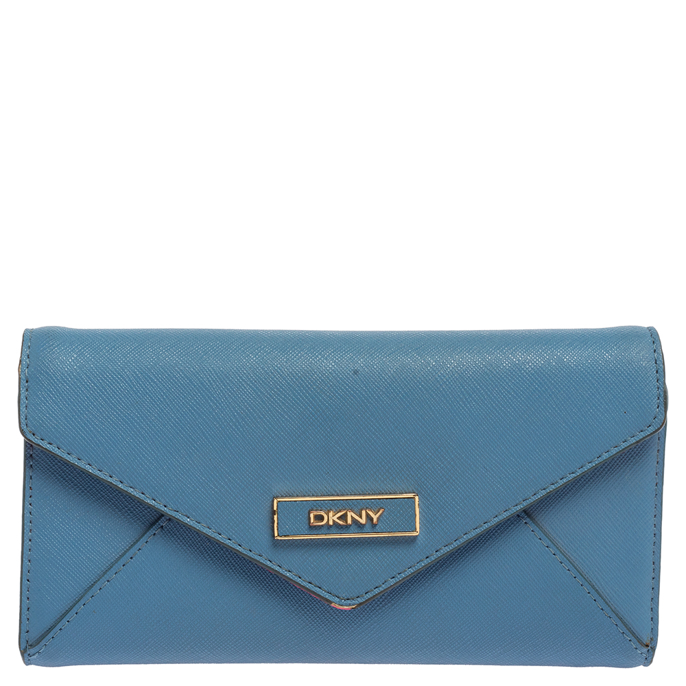luxury-women-dkny-used-handbags-p464323-003 DKNY Blue/Pink Leather Long Trifold Wallet