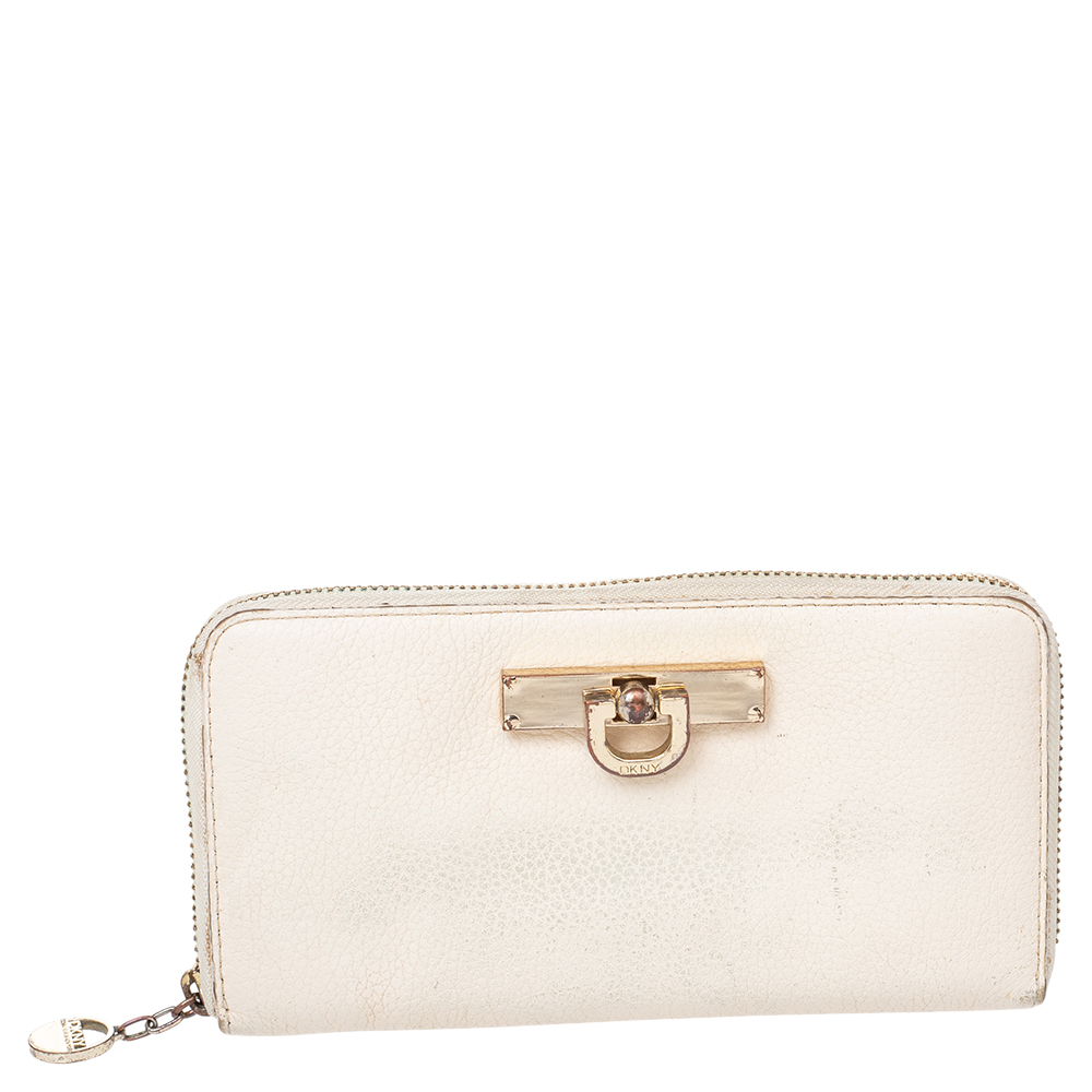 luxury-women-dkny-used-handbags-p469443-010 Dkny Cream Leather Zip Around Wallet