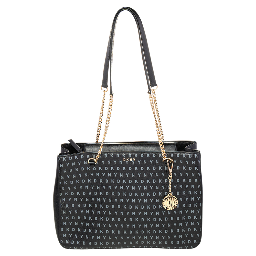 DKNY Black Signature Leather Chain Tote