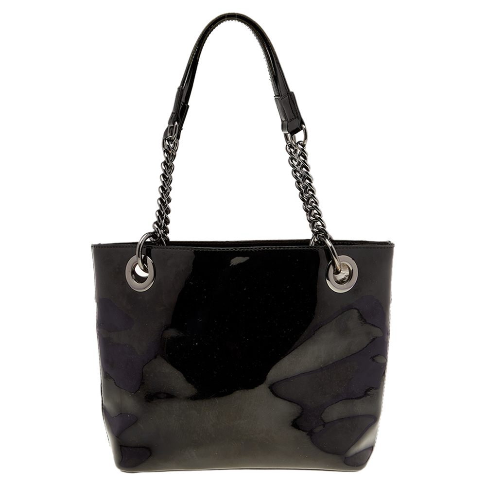 luxury-women-dkny-used-handbags-p504731-005-2 DKNY Black PVC Chain Handle Tote