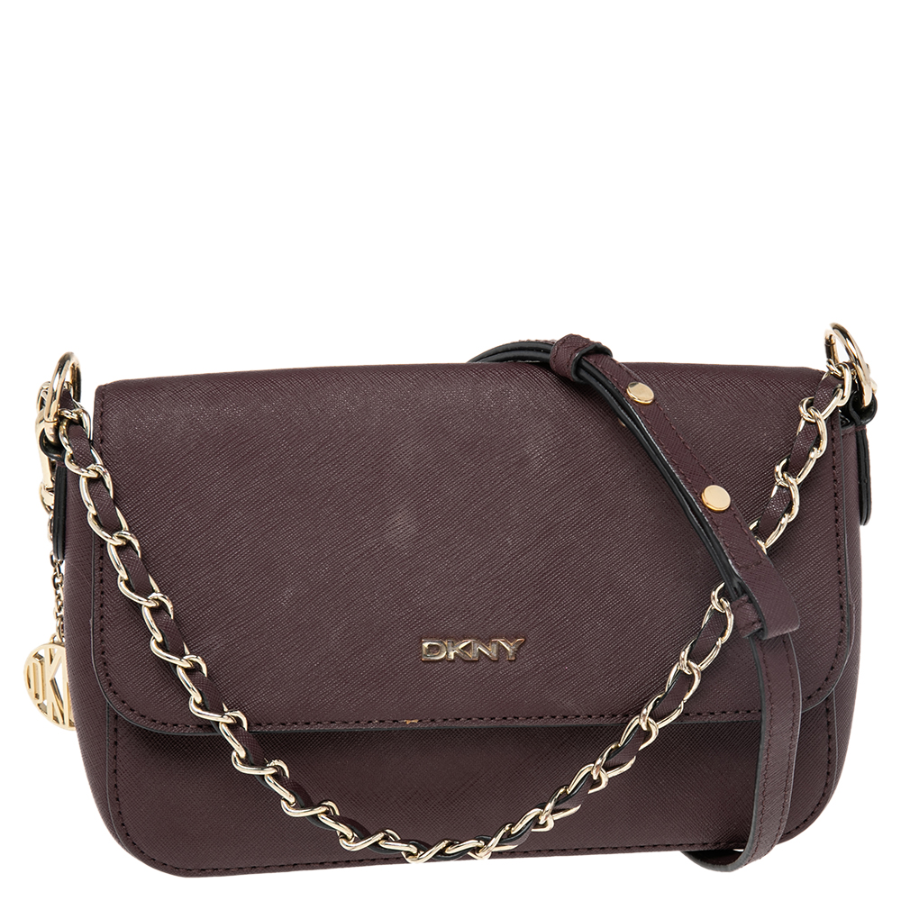 luxury-women-dkny-used-handbags-p509253-005-1 DKNY Burgundy Leather Bryant Park Flap Shoulder Bag