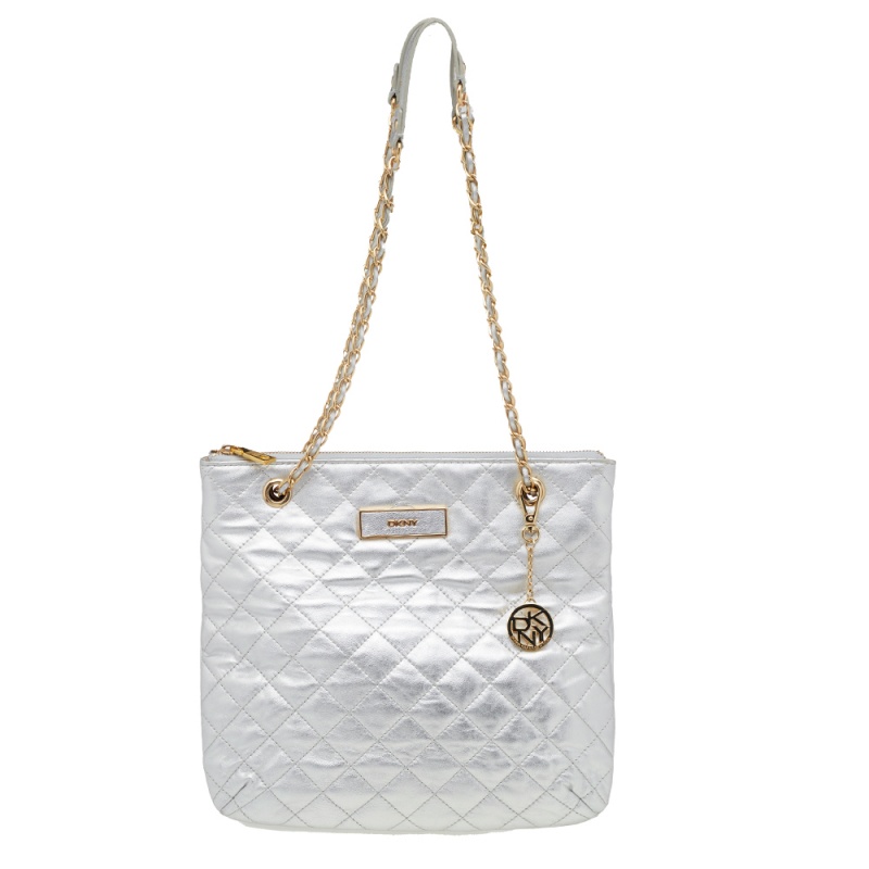 luxury-women-dkny-used-handbags-p525138-1635496144-005-2 DKNY Silver Quilted Leather Shoulder Bag