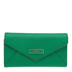 DKNY Green/Pink Leather Long Trifold Wallet
