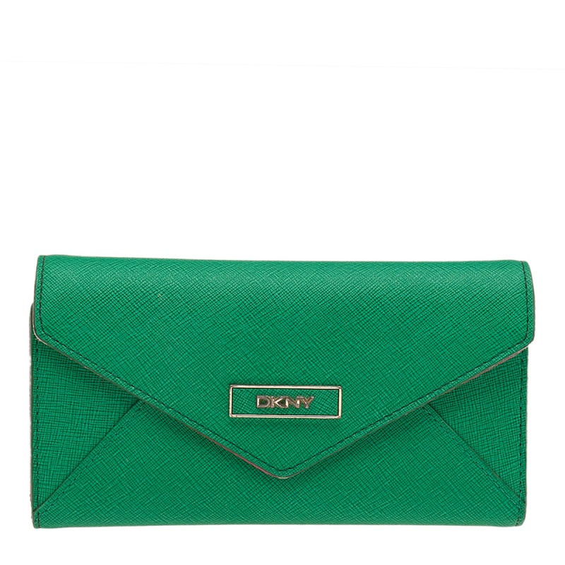 luxury-women-dkny-used-handbags-p600577-1646386341-003-1 DKNY Green/Pink Leather Long Trifold Wallet